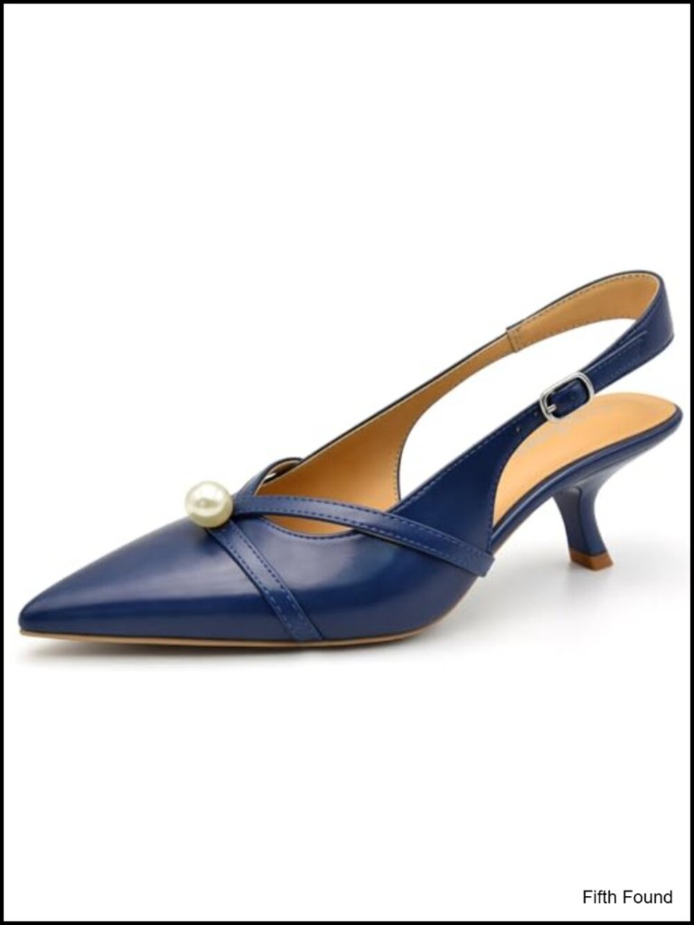 Women's Faux Leather Slingback Kitten Heel Pointed Toe Pumps Pearl Cross Strap